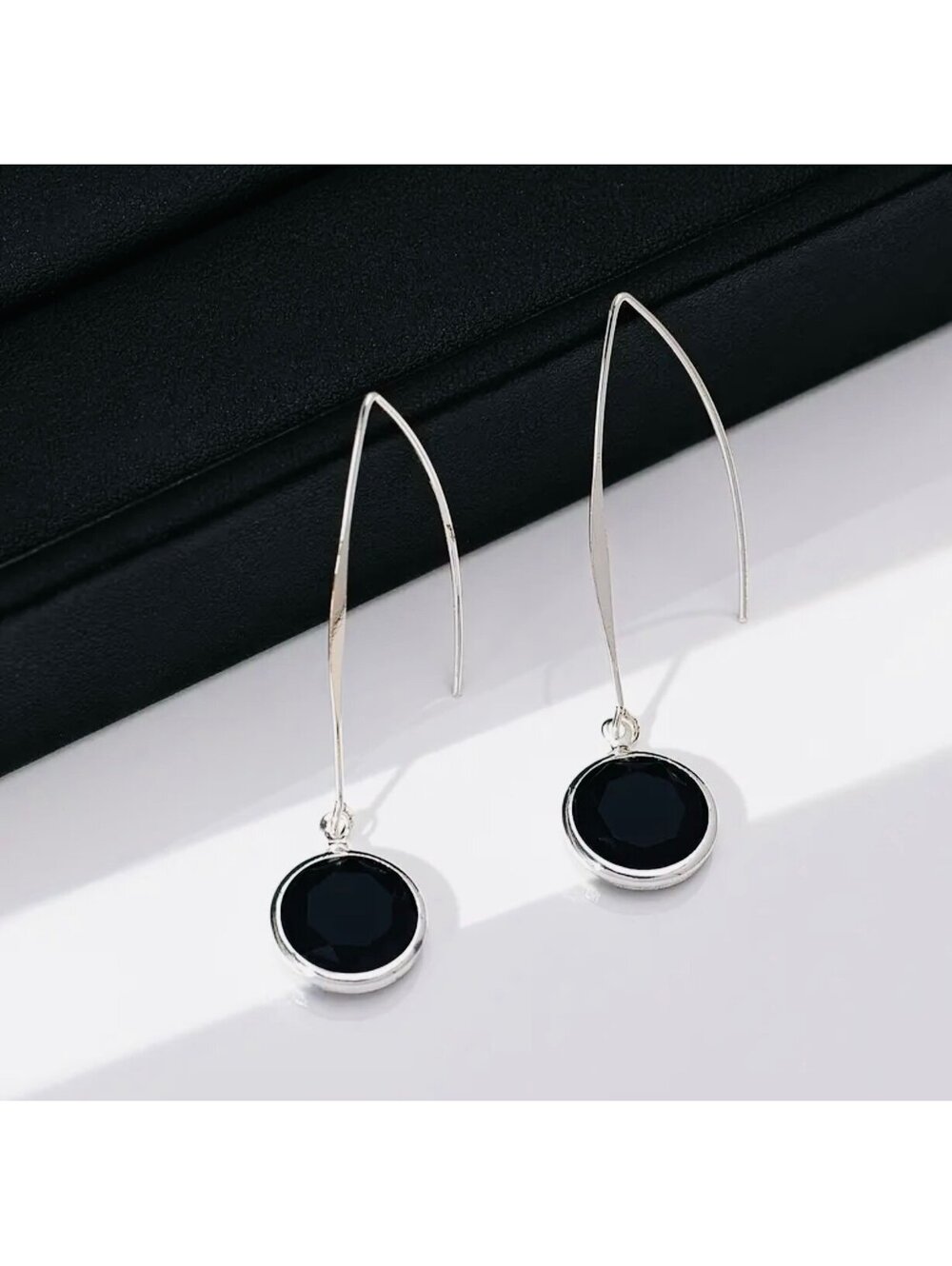 New - Elegant Silver - Black Resin Dangle Earrings